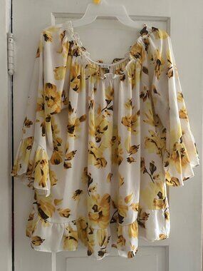 Elegant, Lightweight SIONI On/Off Shoulder Floral Print Top, Bell Sleeves, XL